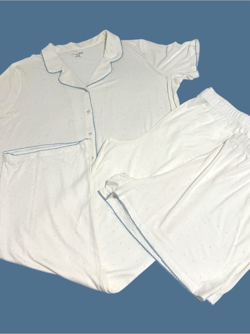 Como Sleep 3pc Pajama Set Sz XL White Blue Polka Dot